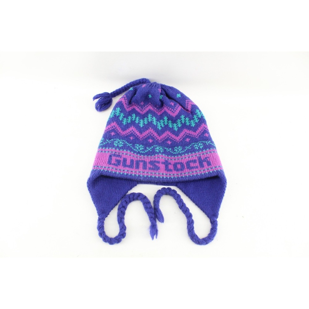 Vermont Originals GUNSTOCK Knit Winter Hat 100% Wool Tassell USA‎ Fleece Band